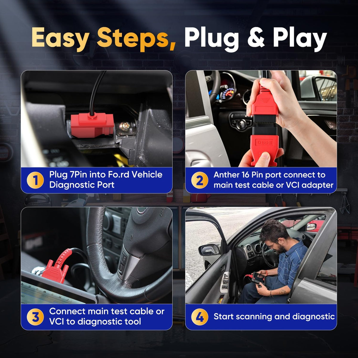 Autel 7 Pin OBD1 to 16 Pin OBD2 Diagnostic Adapter Cable for Ford