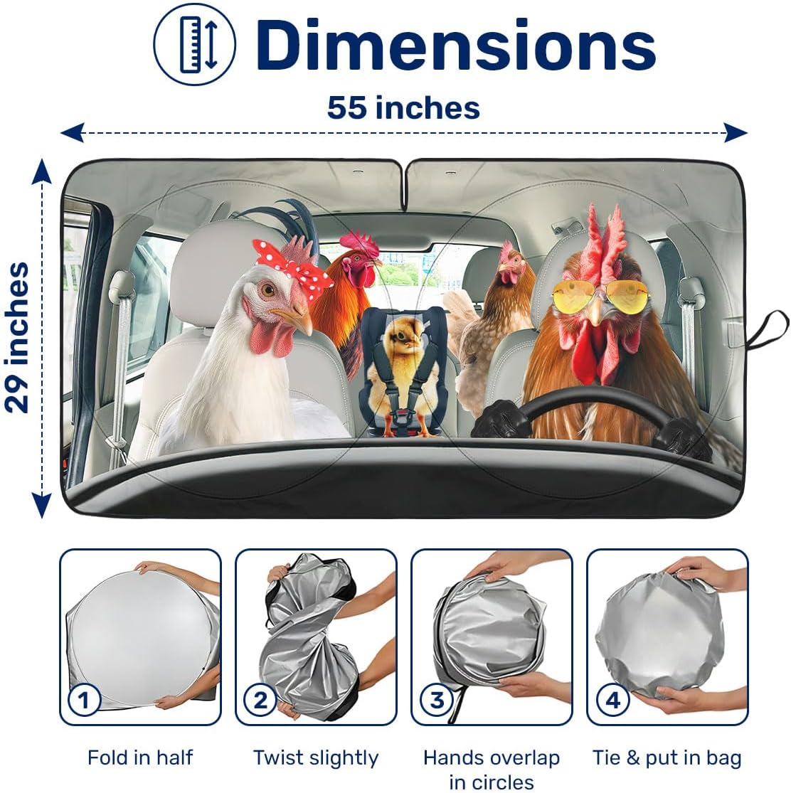 GENANY Funny Chicken Halloween Silver Windshield Sun Shade 55x29 Inch
