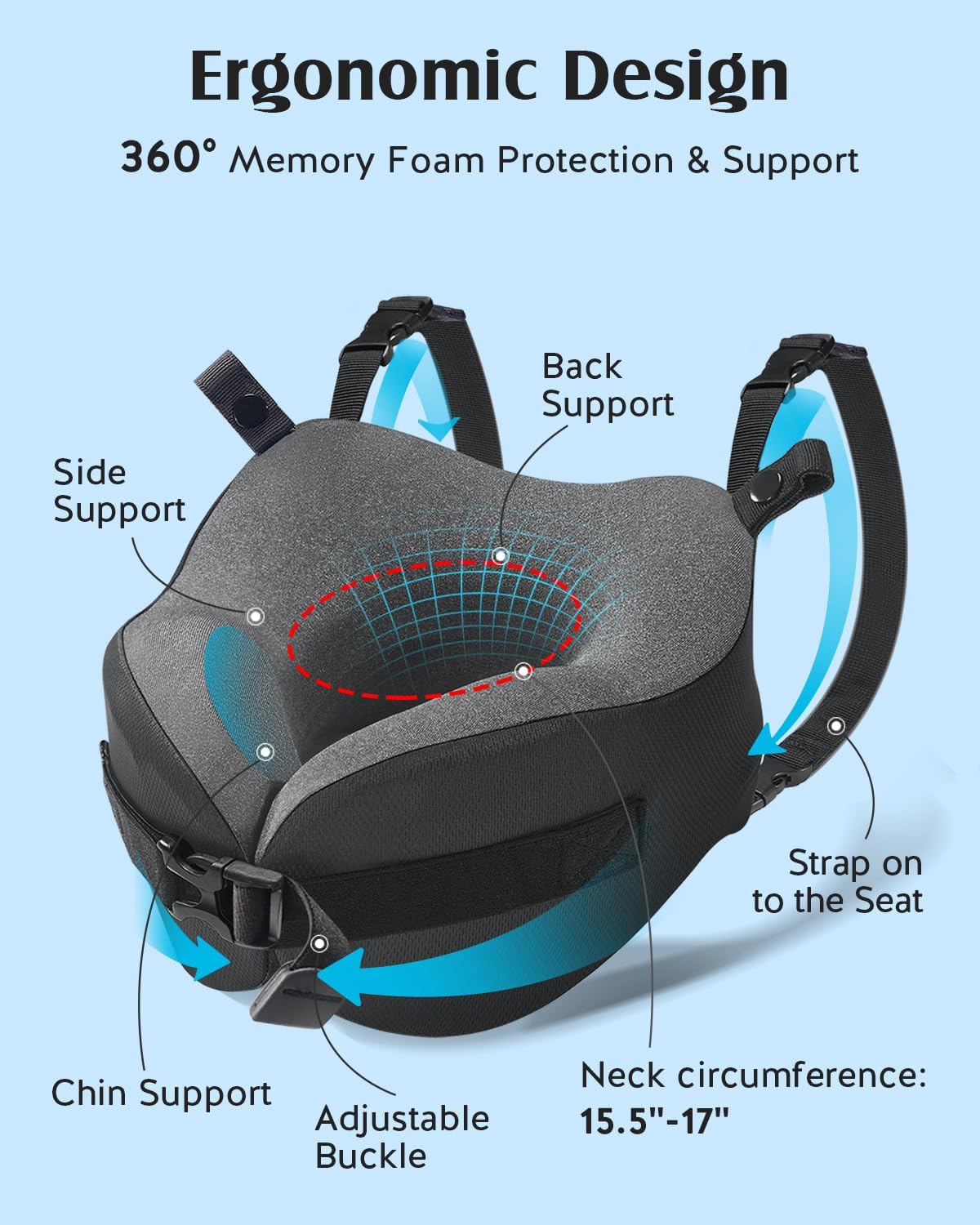 YFONG Travel Pillow for Long Flight Airplanes, Head Strap Combo with 3D Contoured Eye Mask for Sleep, Neck Pillow for Car Trip Essential, 360° Support Memory Foam Headrest, Prevent Head Bobbing, Pink