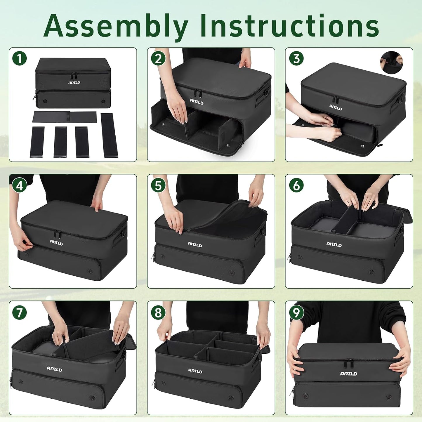 ANILD Golf Trunk Organizer, 2 Layer Golf Storage Case with Separate Ventilated Compartment for 2 Pair Shoes, for Balls, Tees, Clothes, Gloves, Accessories, Golfer Gifts
