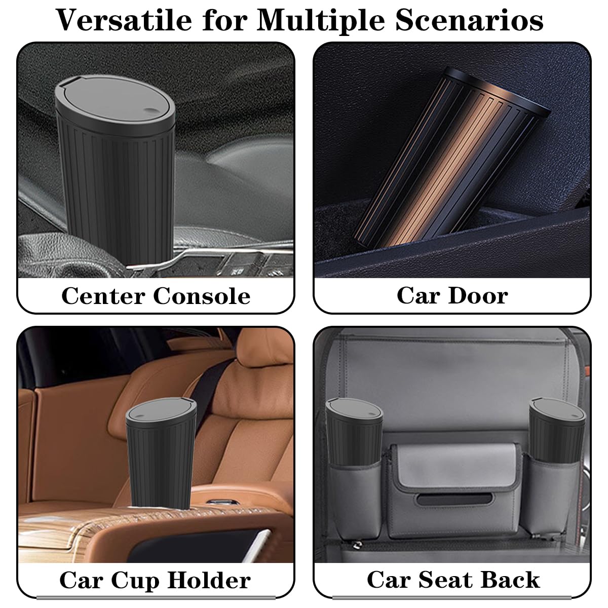 Car Trash Bin with Lid - 2 Pack Universal Leakproof Vehicle Garbage Can Bin with 40pcs Trash Bags - Car Organizers and Storage for Front Back Seat Accessories