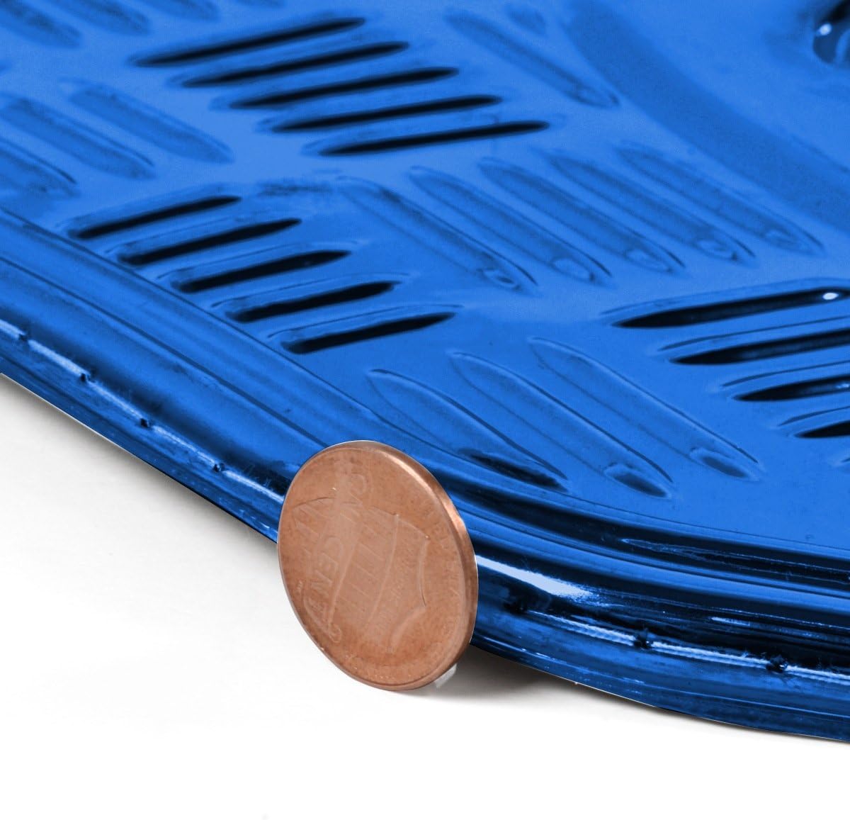 BDK 4-Piece All-Weather Universal Fit Front & Rear Floor Mats for Cars Trucks SUVs Vans, All-Weather Easy-to-Clean Diamond Metal Pattern Durable Heavy Duty Non-Slip Protection - Metallic Blue