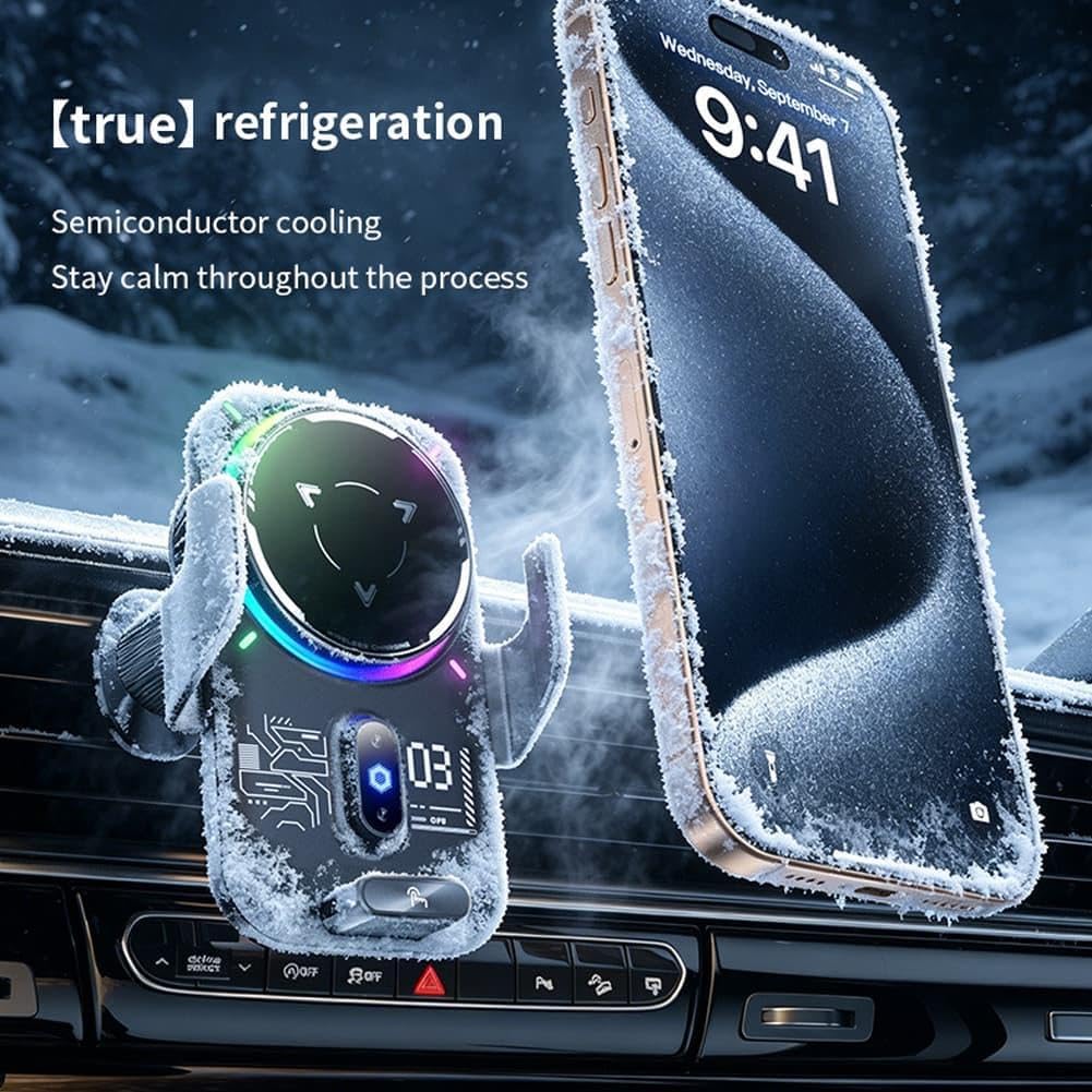25W/15W Multi-Power Wireless Car Charger with Semiconductor Cooling, New Upgrade Q i2.2 Fast Charging Car Navigation Phone Holder Mount, Infrared Auto-Clamping, Strong Magnetic (Black)