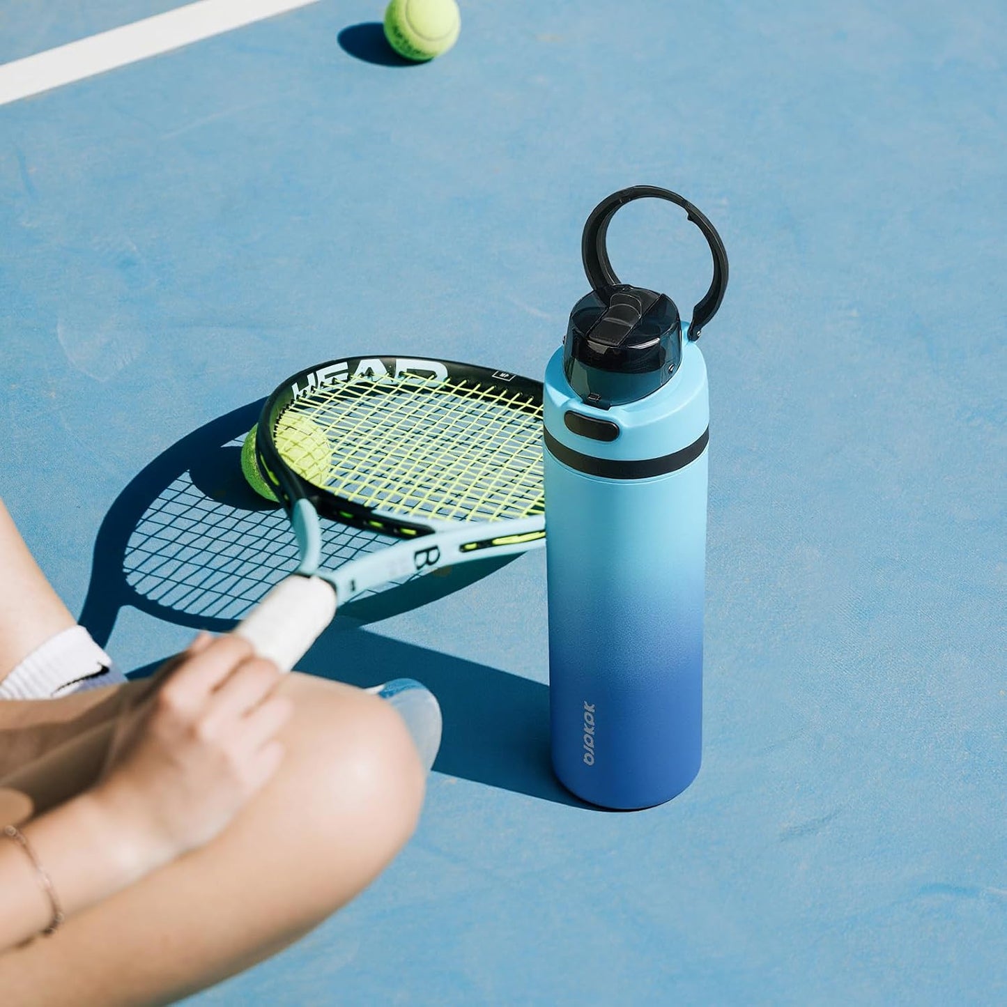 BJPKPK 25oz Insulated Water Bottle with 2-1 Straw Spout Lid, Stainless Steel Metal Water Bottles with Carry Handle, BPA Free, Leak-Proof, Fits in Car Cup Holder, Thermo for Sports,Beige