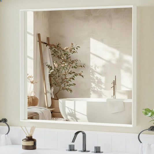 36x30 Inch Mirrors for Over Sink, White Framed Mirror for Bathroom