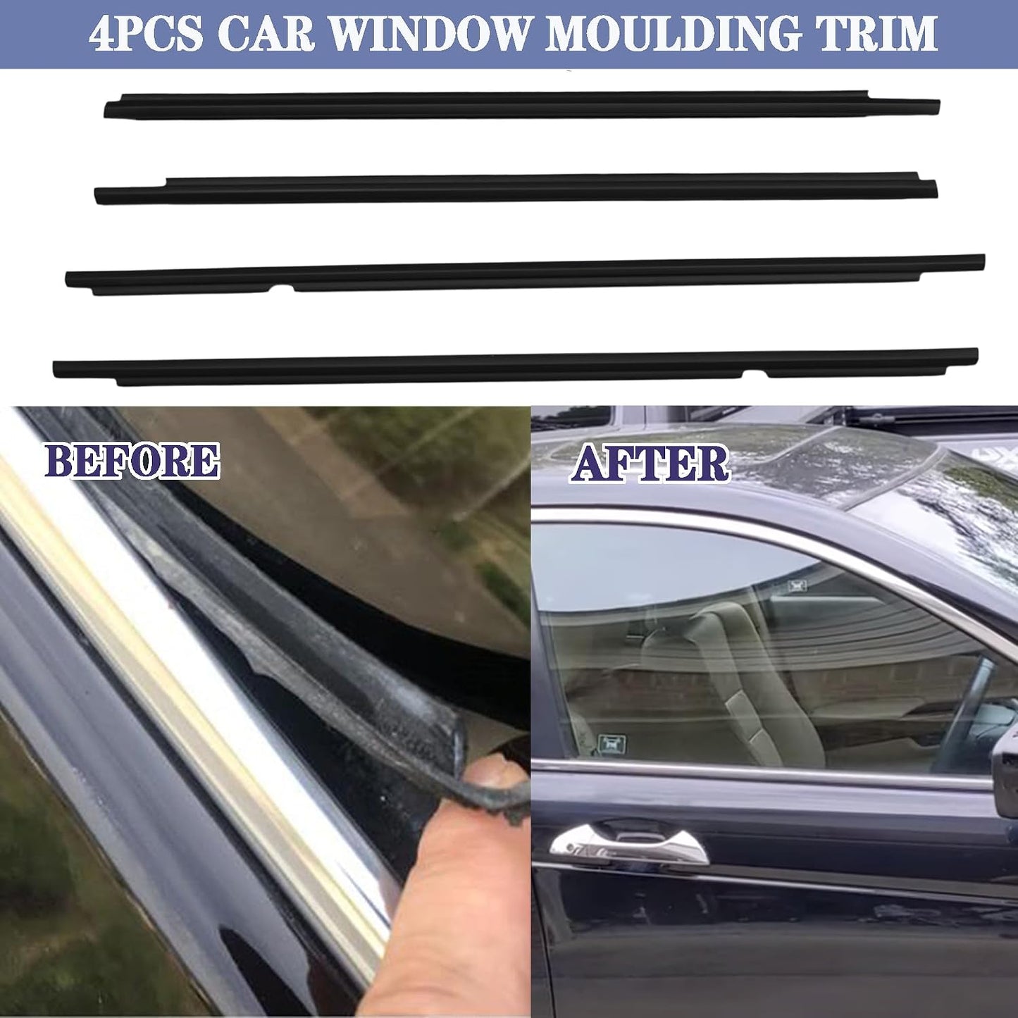 4Pcs Window Moulding Trim Seal Belt Fit for 03-08 Corolla | Compatible with 2003-2008 Toyota Corolla, Window Moulding Trim Weatherstrip, Replaces 75730-02180 75710-02200 75720-02200
