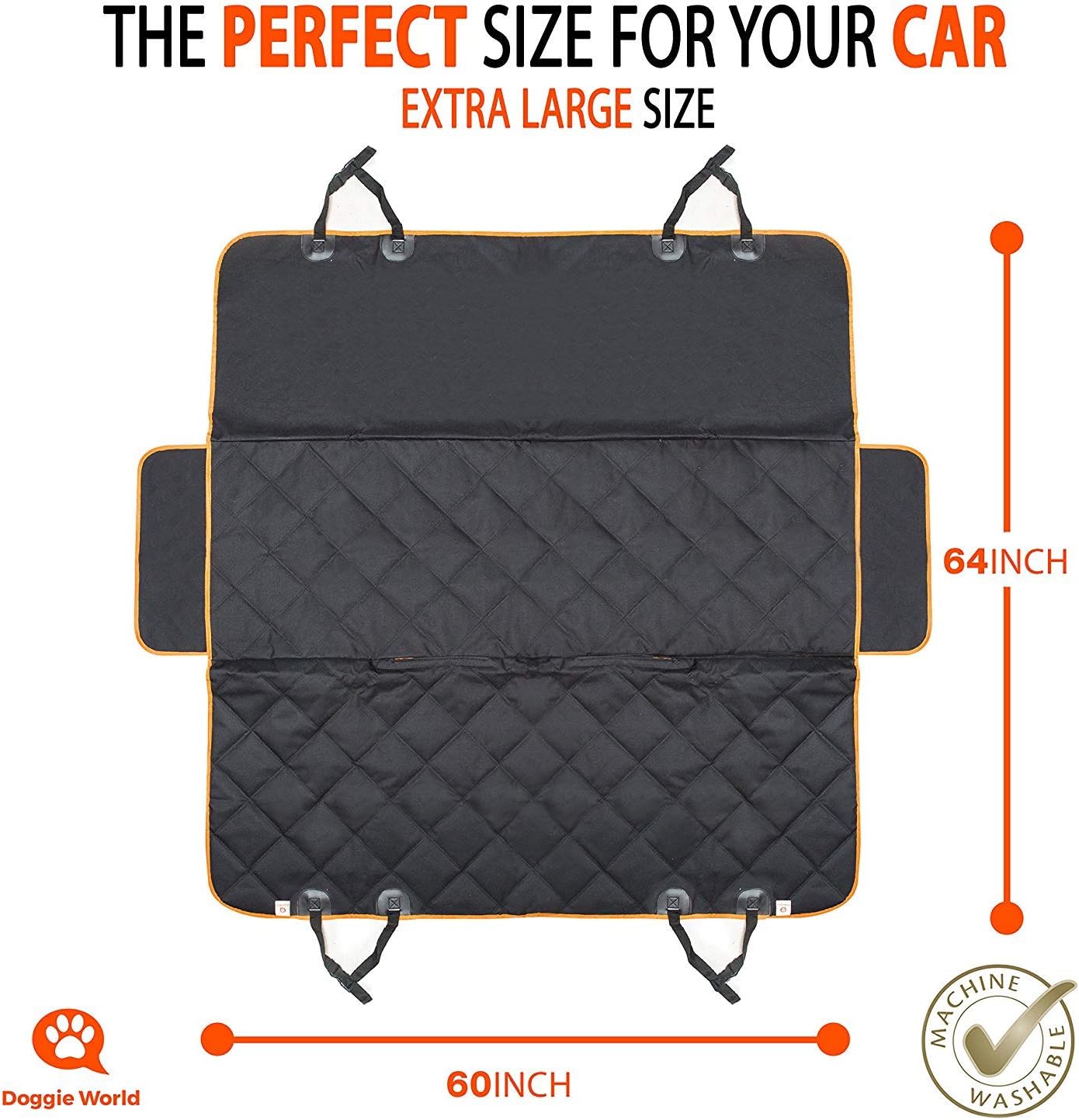 Doggie World Dog Car Seat Cover for Back Seat, Waterproof Dog Hammock | Durable Pet Car Seat Cover Backseat Protector for Cars & SUVs, Nonslip Scratchproof Rear Seat Cover Against Dirt, Fur