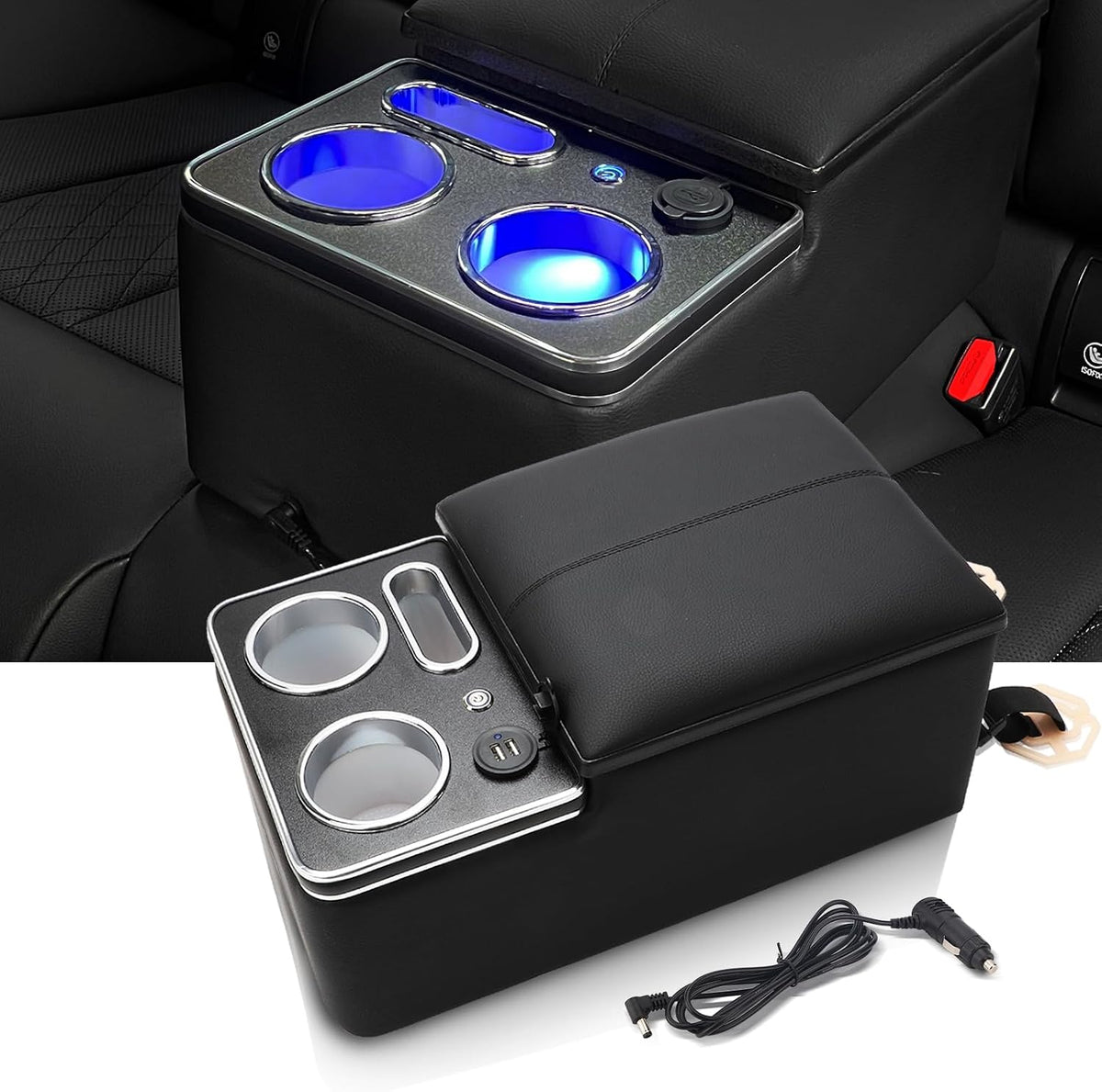 X4XZ Upgrade Center Console Organizer with Cup Holder& Phone Holder - Black