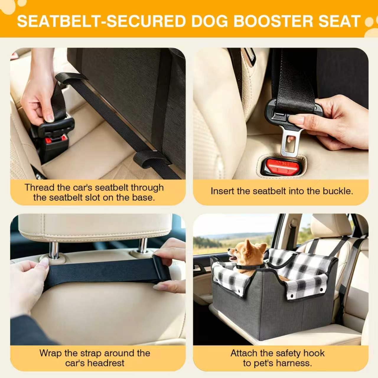 Dog Car Seats for Small Dogs,Foldable Pet Front Seat Dog Car Seat,Elevated Dogs Booster Truck Seat,Detachable and Washable Inner Lining,Reduces Anxiety & Road Trips,Up to 20lbs, Fits Front/Back Seats