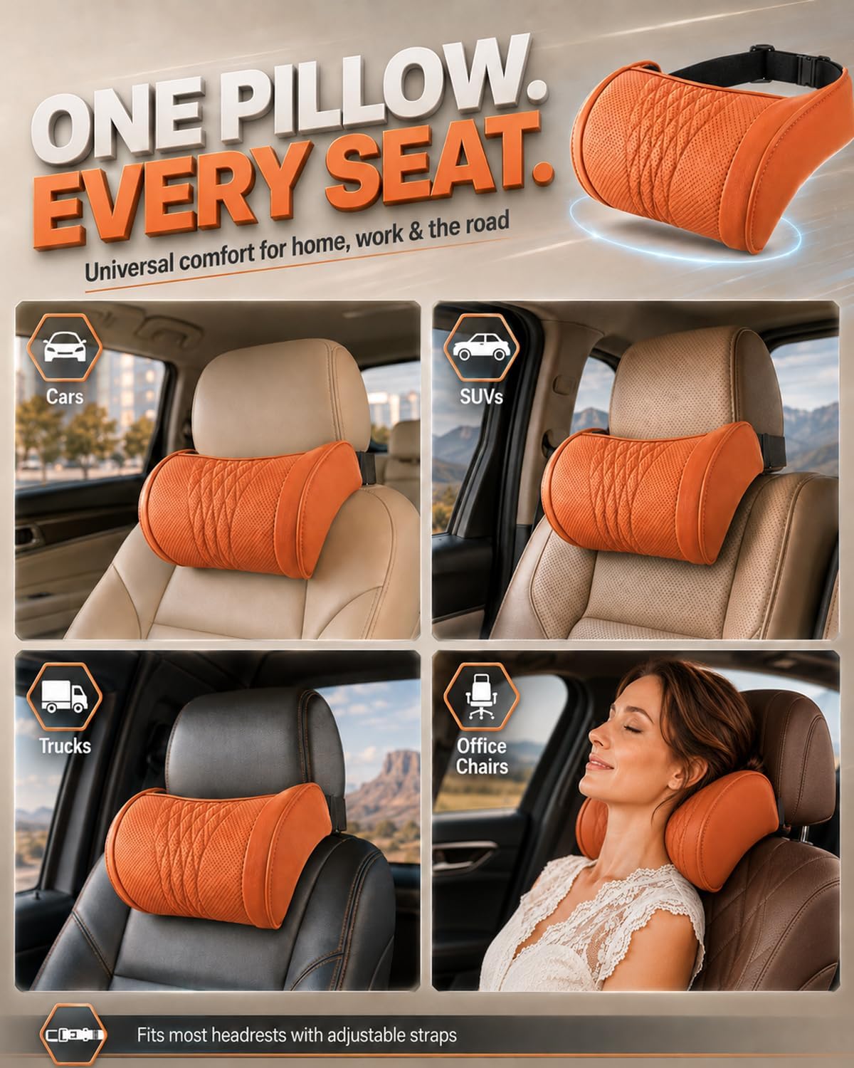 Universal Memory Foam Car Headrest Neck Pillow, Car Neck Pillow (Orange)