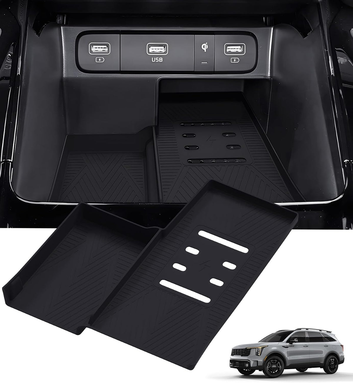 Wireless Charging Protective Mat for KIA Sorento 2026 2025 2024 2023 2022 2021, Center Console Interior Accessories Silicone Anti-Slip Wireless Charger Cover Pad for 2021-2026 Sorento, Black