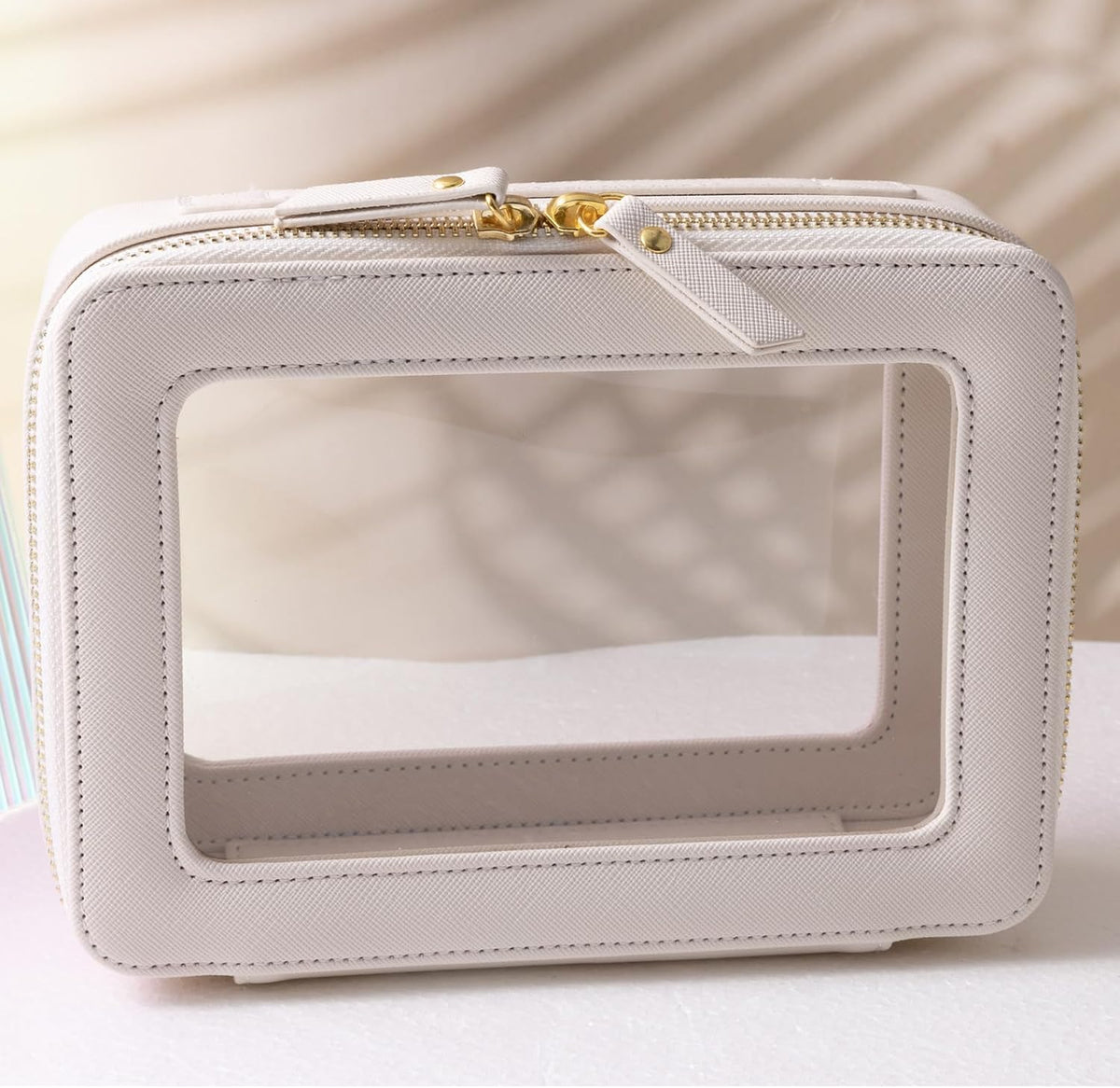 SANHECUN Toiletry bag waterproof cosmetic organizer with handle large opening for travelling car organizer (White)