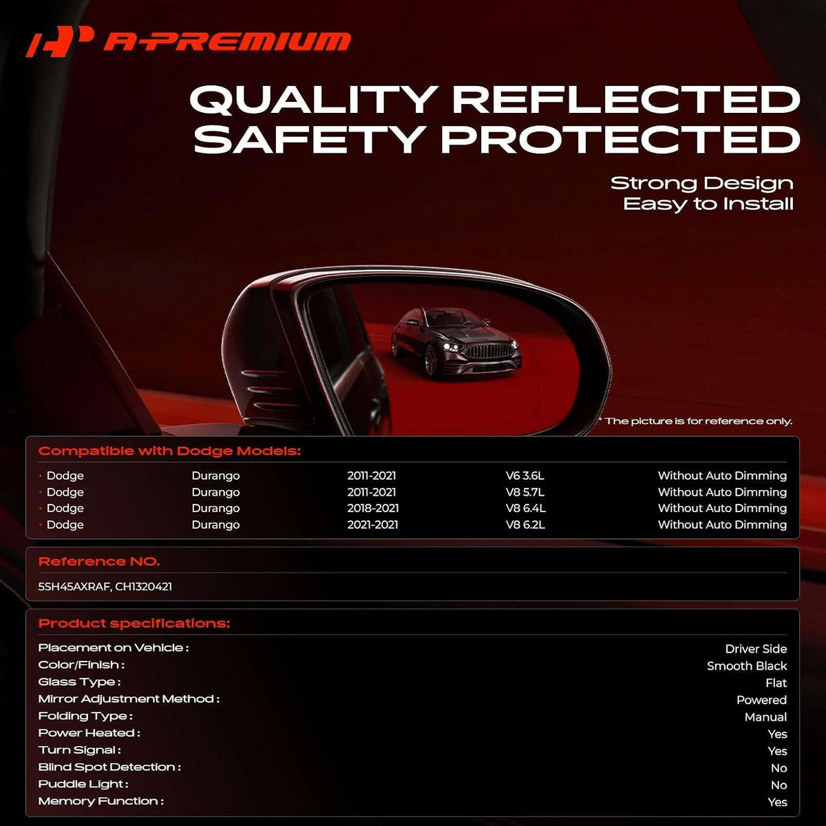 A-Premium Driver Side Power Door Mirror Compatible with Dodge