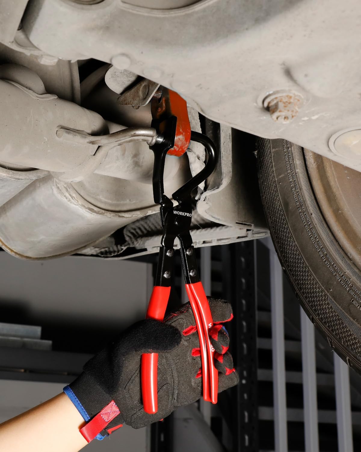 WORKPRO Exhaust Hanger Removal Tool with 4 Rubber Hangers, Red | Exhaust Hanger Pliers for Car & Truck Rubber Exhaust Hangers Muffler Hanger, For Most Domestic & Imported Exhaust System