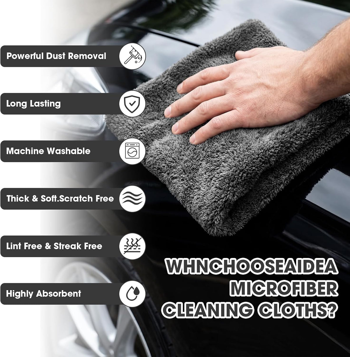Shimeyao 20 Pcs 16 x 16 Inch Edgeless Microfiber Plush Towels for Cars Detailing Drying Wash Polishing Absorbent Cleaning Cloths, 500 GSM (Gray)