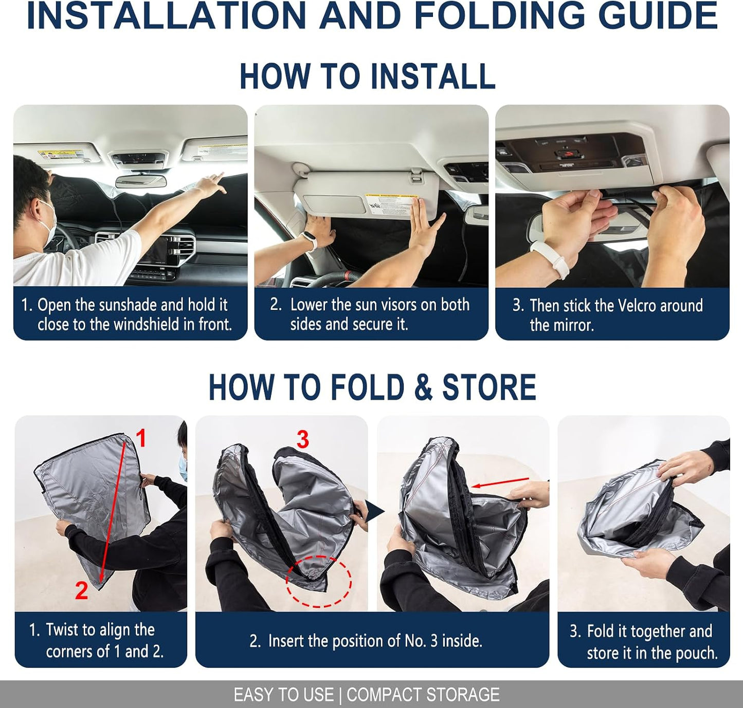 Windshield Sun Shade Compatible with 2015-2020 Ford F150 Accessories,Foldable Front Sun Visor,F-150 Sunshade,Fits Lariat,King Ranch,Platinum,XL,XLT,Limited and Raptor Model