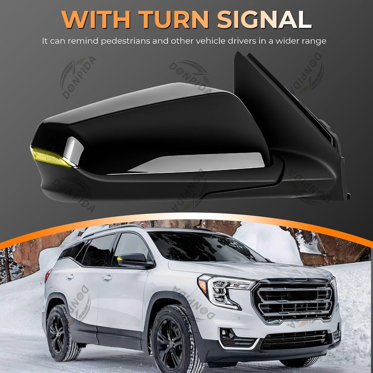 Left Driver Side Mirror Assembly Compatible with Chevy Equinox GMC Terrain 2018-2024 with Heated, Blind Spot Monitor, Turn Signal & Power Adjustable Glass Replaces 84225386 (8 Pins）