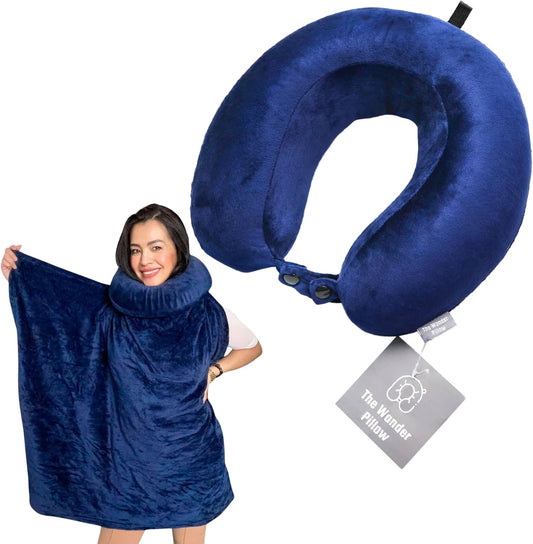 Travel Pillow with Built-In Blanket Memory Foam Neck Pillow for Airplane Travel, Flight Pillow with Blanket Portable Airplane Pillow for Adults Compact Travel Neck-Pillow for Plane, Car & Long Flights