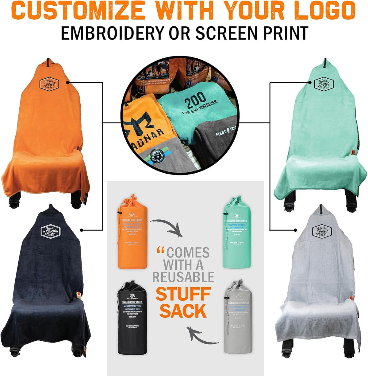 Orange Mud Transition & Seat Wrap V2.0 – Car Seat Cover, Changing Kilt & Multipurpose Towel – Sweat-Proof, Quick-Dry, Secure Wrap for Athletes, Runners, Cyclists – Orange