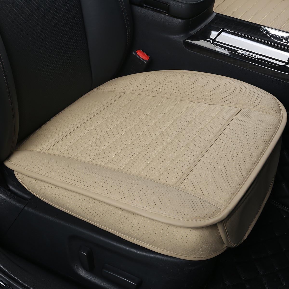 Car Seat Protector Single Seat Cover Without Backrest PU Leather Front Car Seat Cushion Cover Car Seat Cover,1pcs (Beige-B)