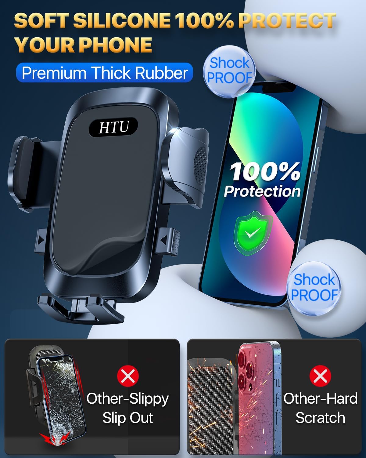 HTU [True Military-Grade Car Phone Holder [2026 Upgraded Strongest Suction & Vent Clip] Cell Phone Car Mount for Dashboard Windshield Vent Truck Cradle Dash Stand,(Black)