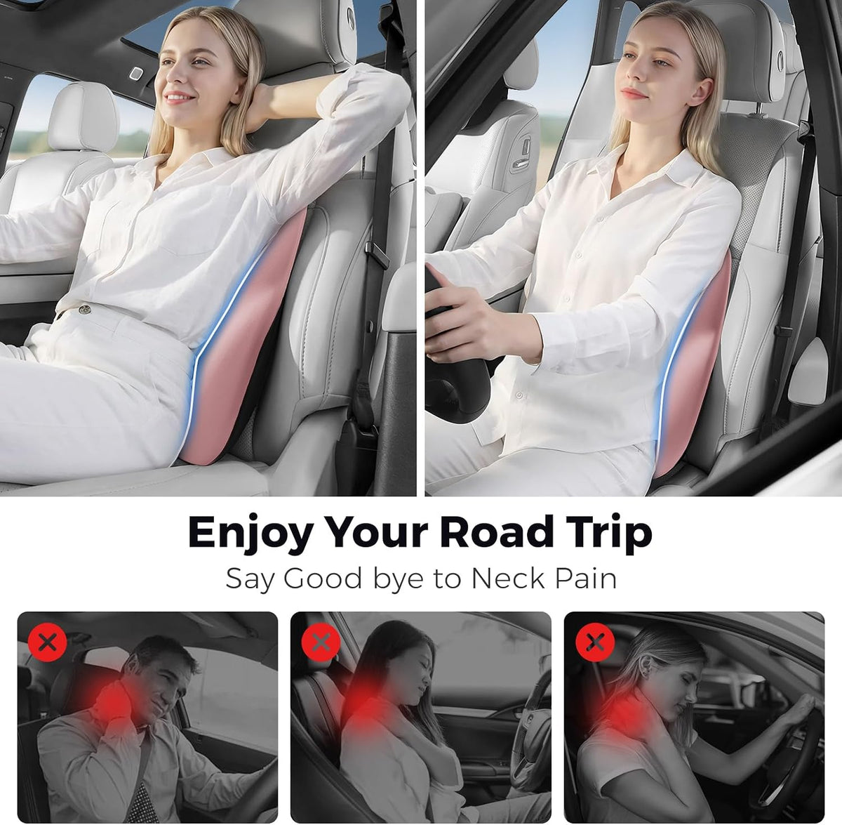 BEBAS Ergonomic Lumbar Support Pillow for Car, Memory Foam Car Back Cushion