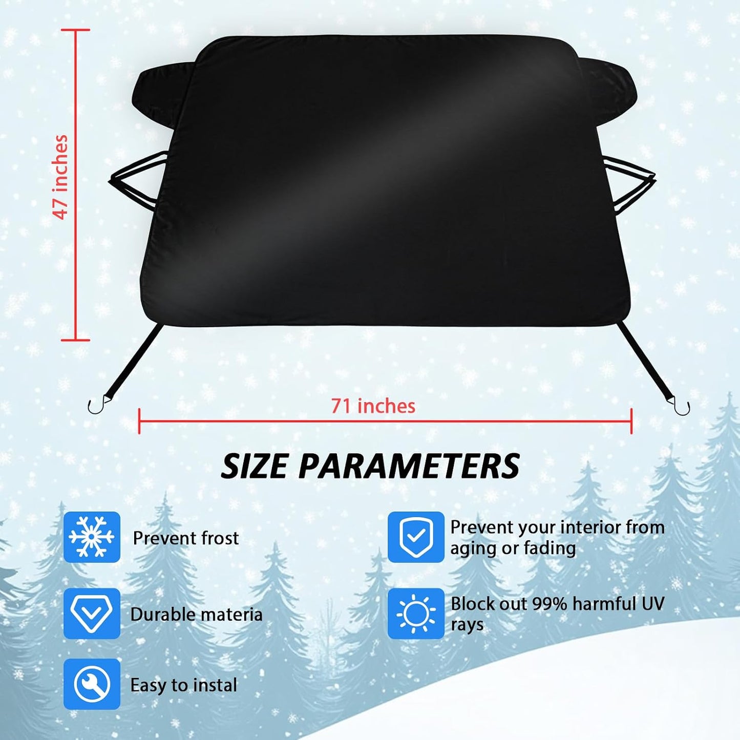 Windshield Snow Cover for Ford C-Max 2013-2018, Waterproof 2-Layer Oxford Fabric Winter Frost and Ice Removal with Side Mirror Covers, Winter Accessories Freeze Protector for Auto Car SUV