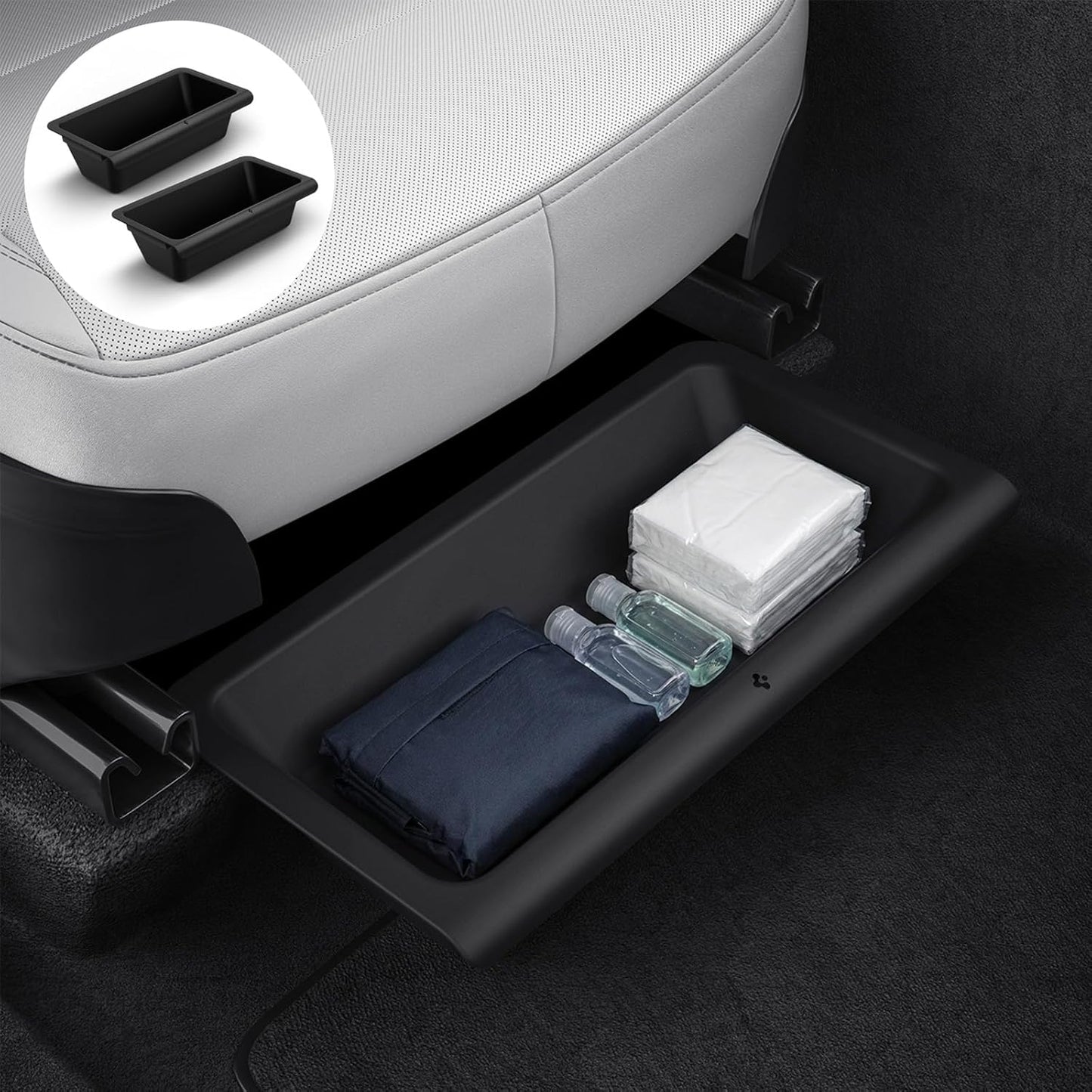 Spigen Under Seat Storage Box, Hidden Organizer Tray [Waterproof & Anti-Rattle] for 2025 2026 Tesla Model Y Juniper (Premium and Performance) - 2 Pack