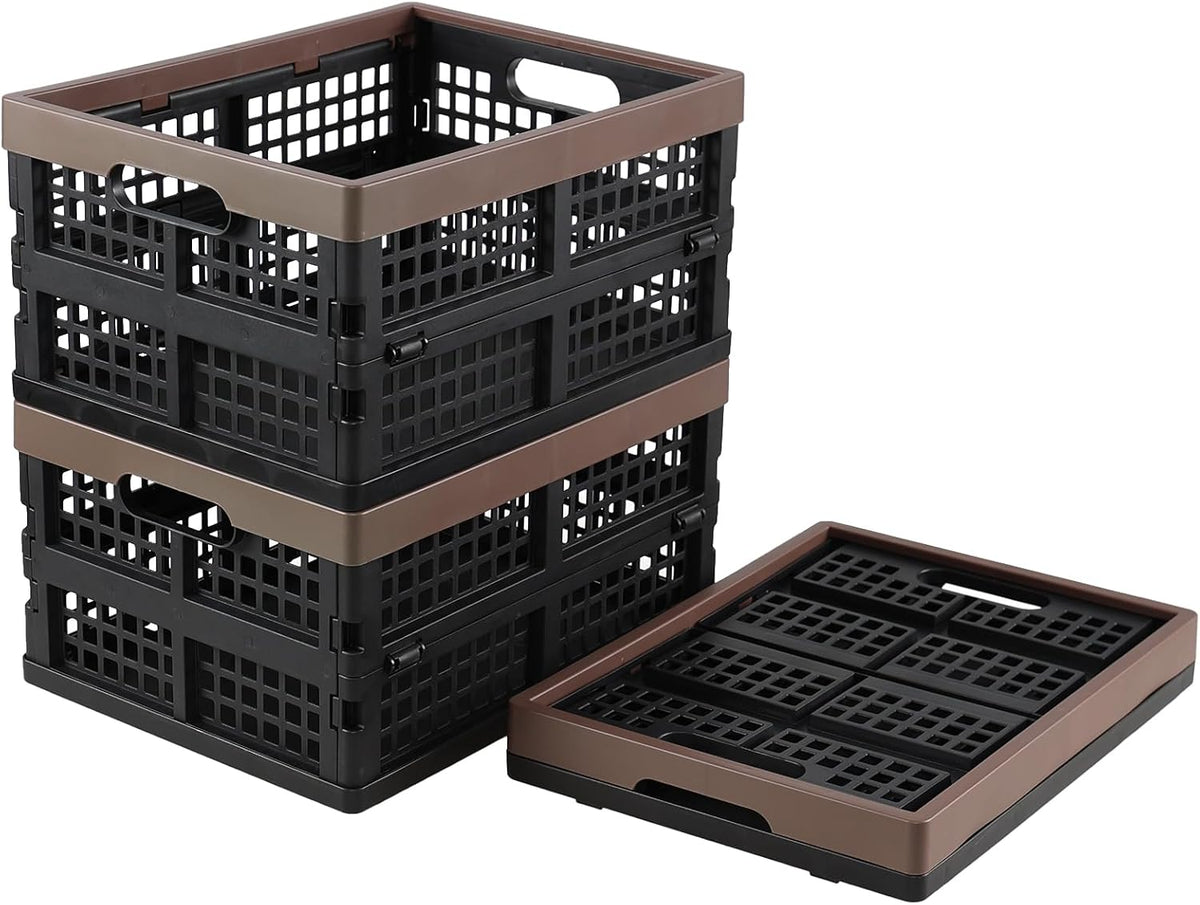 42 L Large Folding Utility Crates Plastic, 3 Packs Stackable Storage Bins, Collapsible Milk Crate
