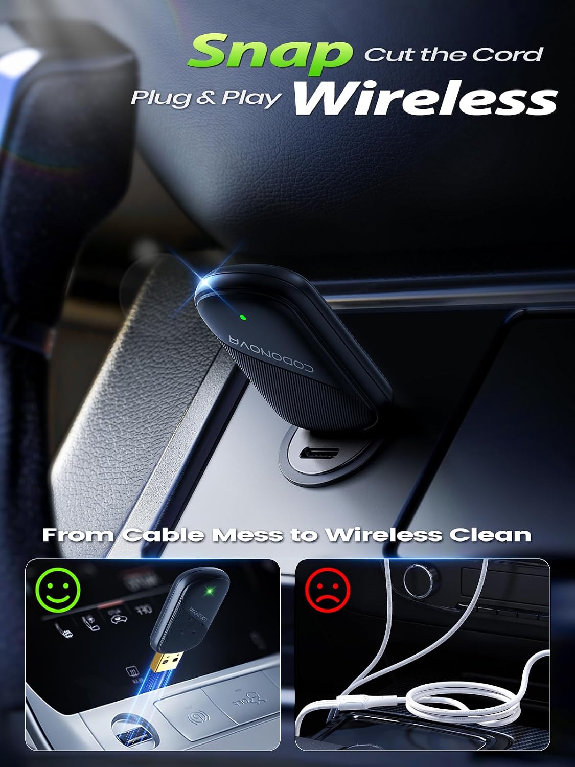 Mini Wireless CarPlay Adapter for iPhone & Android Auto - Wired to Wireless