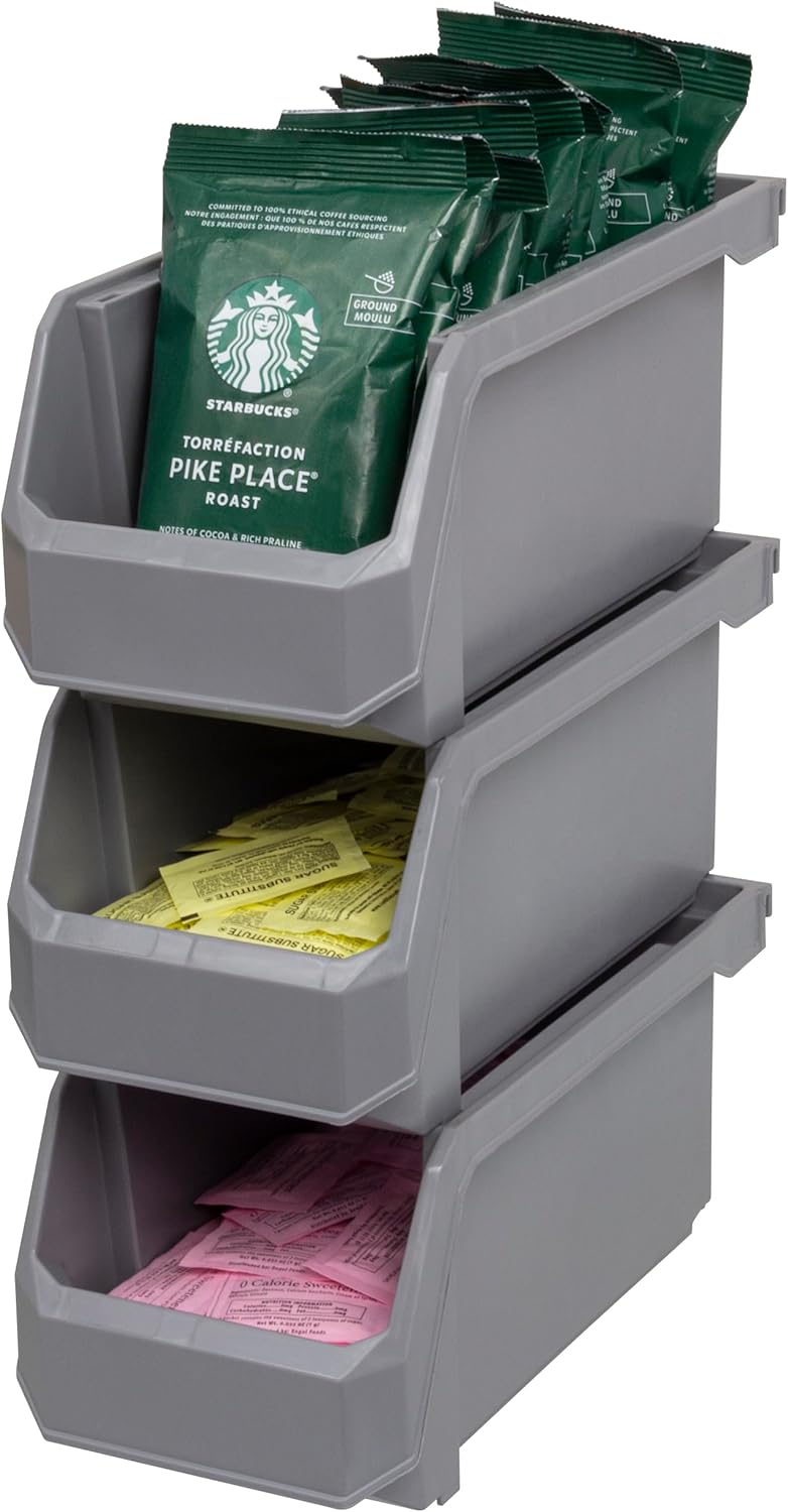 ReadySpace Plastic Containers for Organizing and Storage Bins for Closet, Kitchen, Office, Garage or Pantry Organization, Stackable Bins, Medium (11" x 5" x 5.5"), 8-Pack, Grey