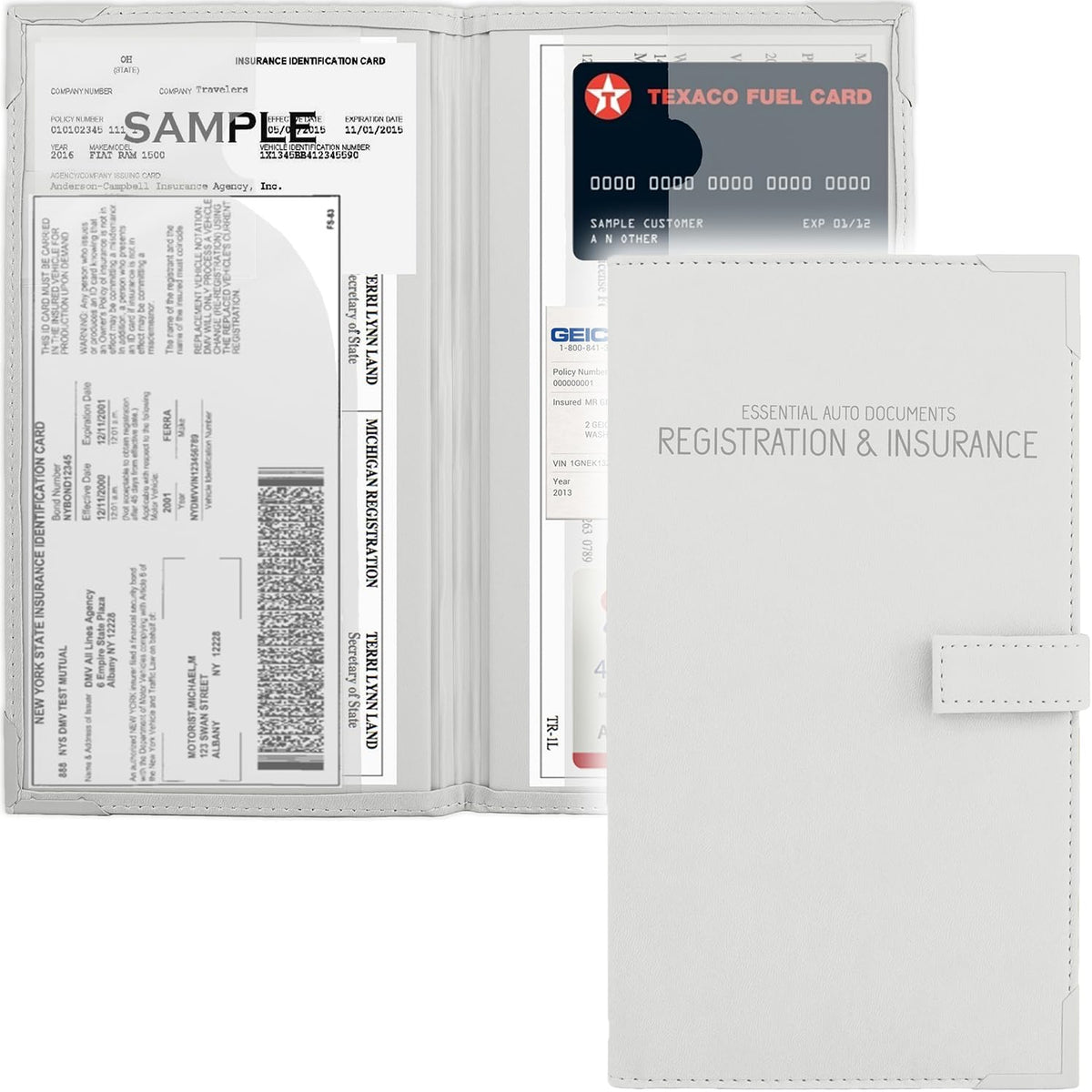 PlusXpres Registration and Insurance Card Holder - Car Organizer - White | Vehicle Glove Box Document Organizer, Auto Essential Paperwork Holder for Contact Information Cards, Interior Car Accessories