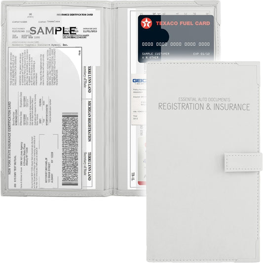 PlusXpres Registration and Insurance Card Holder - Car Organizer - White | Vehicle Glove Box Document Organizer, Auto Essential Paperwork Holder for Contact Information Cards, Interior Car Accessories