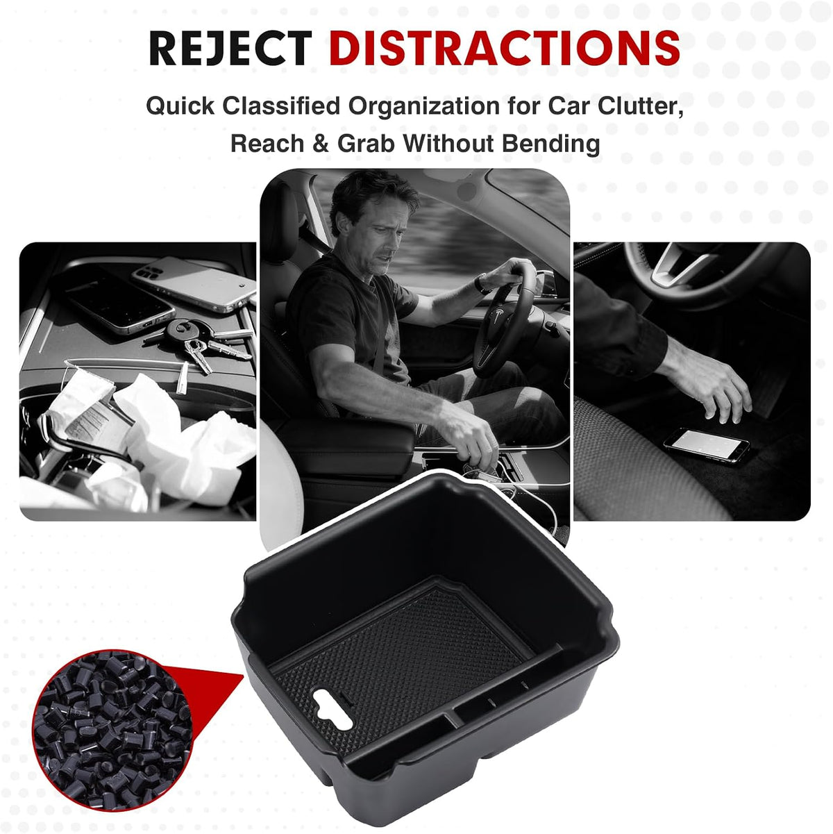 Autorder Center Console Organizer for 2022-2026 Volkswagen Taos/ 2018-2024 VW Tiguan,Taos/Tiguan Interior Accessories Armrest Storage Box Secondary Insert Tray with Non-Slip Silicone Mats