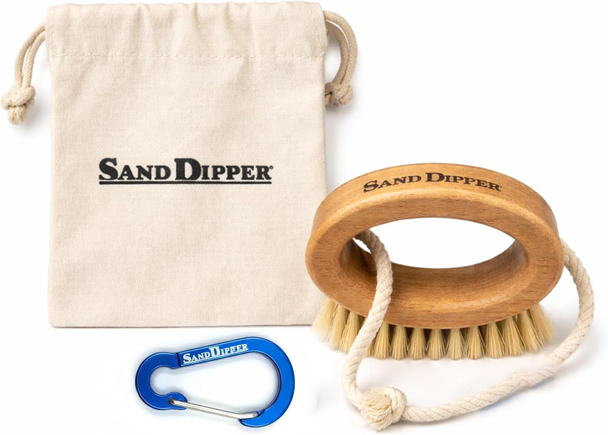 Sand Dipper Beachy Clean Sand Brush – Ergonomic Oval Grip Handle, Removes Sand from Feet, Gear, Pets & Car Mats – Beach, Camping & Travel Essential