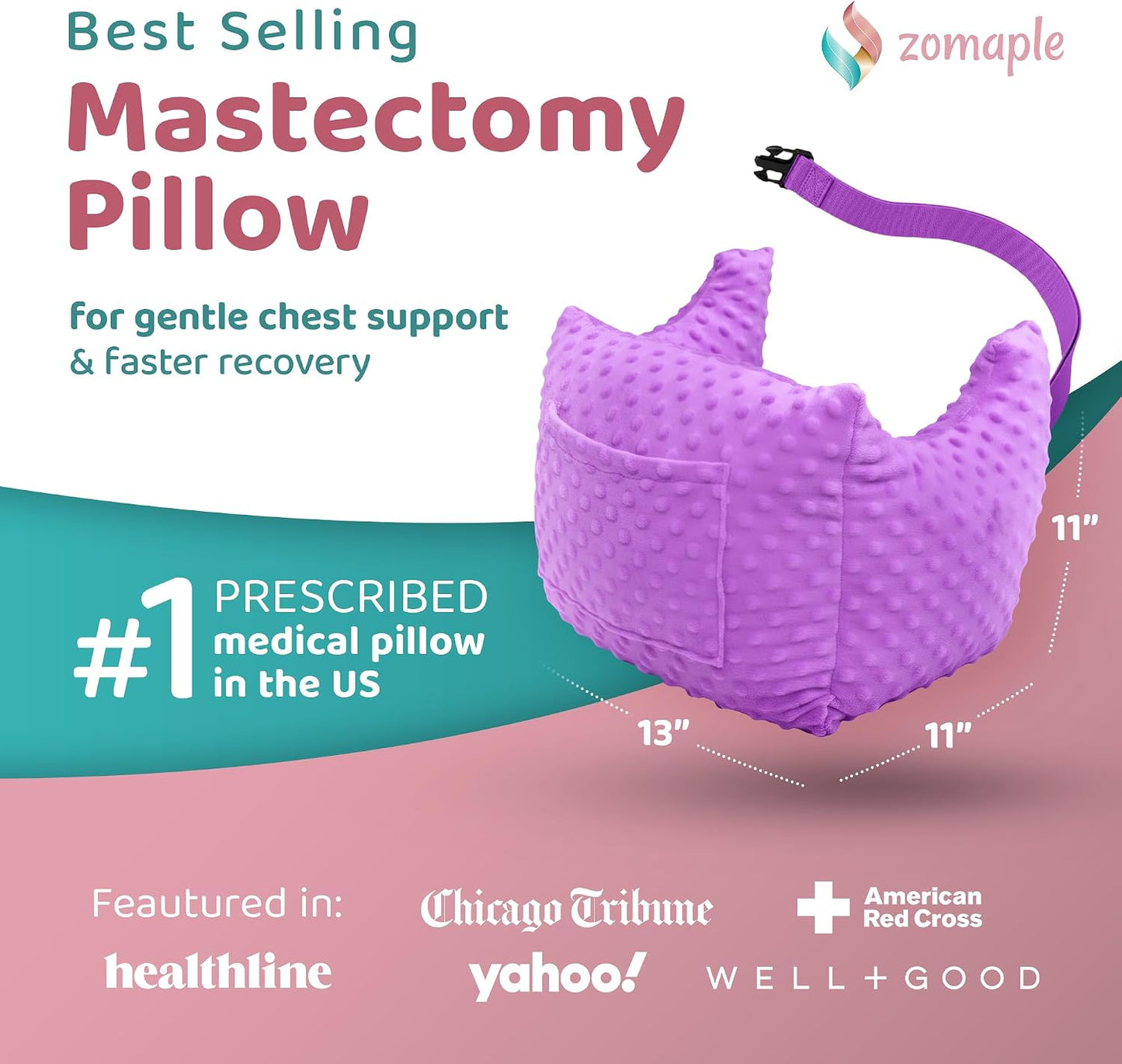 Zomaple Post Mastectomy Pillow Post Surgery – Post-Op Essentials, Breast Augmentation/Reduction & Mastectomy Recovery Supplies – Washable Cover for Comfort & Support