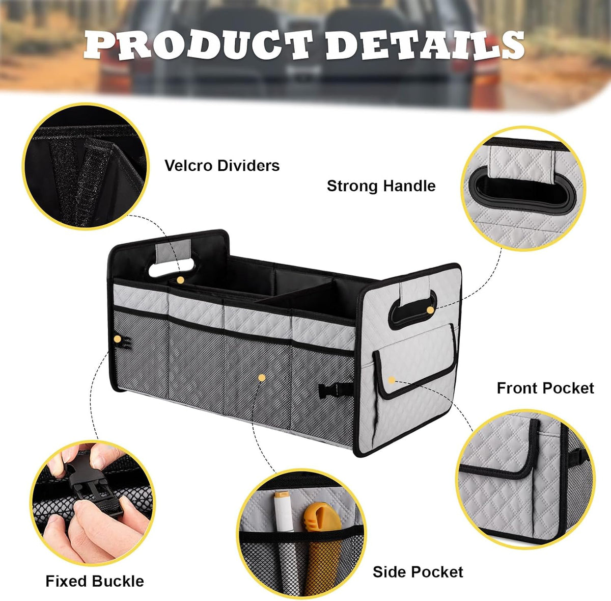 Car Trunk Organizer for SUV, Collapsible Car Storage Organizer Light Grey