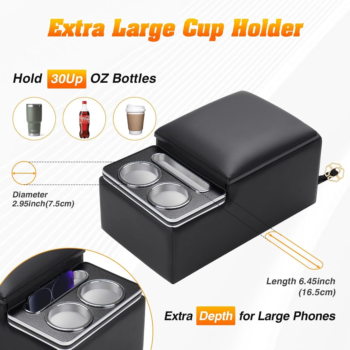 Upgraded Bench Seat Center Console with Cup Holder & Phone Holder, Universal Car Armrest Storage Box Organizer for Truck & Van & SUV Automotive Central Console for Back Bench Seat