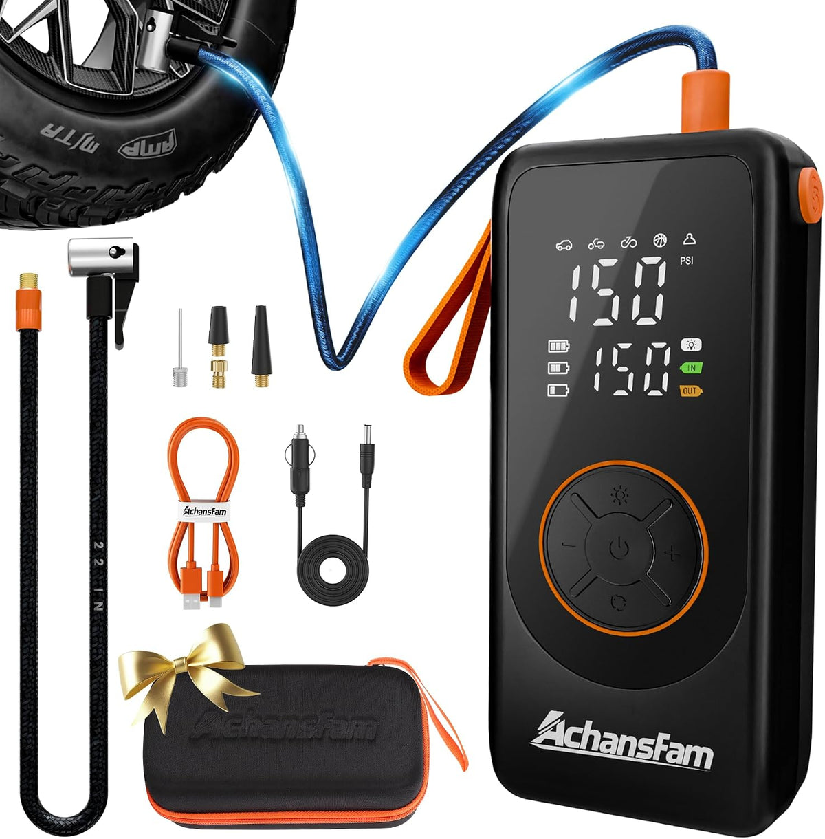 Portable Air Compressor, 48s Fast Inflation, Cordless with Dual Power Supply, 150 PSI Tire Pump with Digital Gauge, Long Runtime & Storage Case for Car, Truck, Bike, Ball