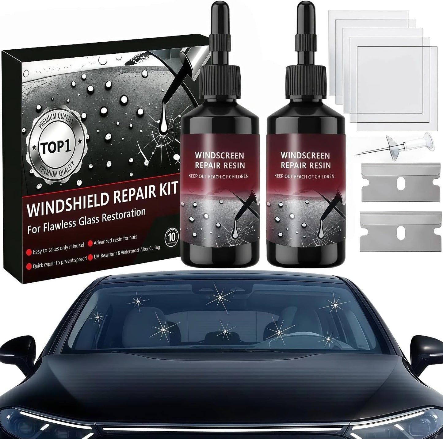 Windshield Repair Kit, 5Min Quick-Repair Nano Glass Repair Fluid. Suitable for Repairing car Windows, Rearview Mirrors and Glass.-New 2Pack