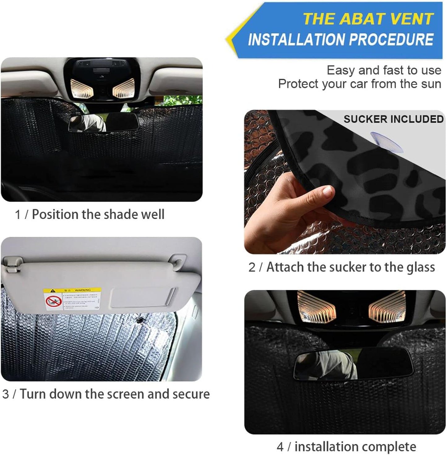 Black Leopard Car Windshield Sun Shade African Animal Skin Print Foldable UV Ray Sun Visor Protector Sunshade to Keep Your Vehicle Cool (51" x 27")