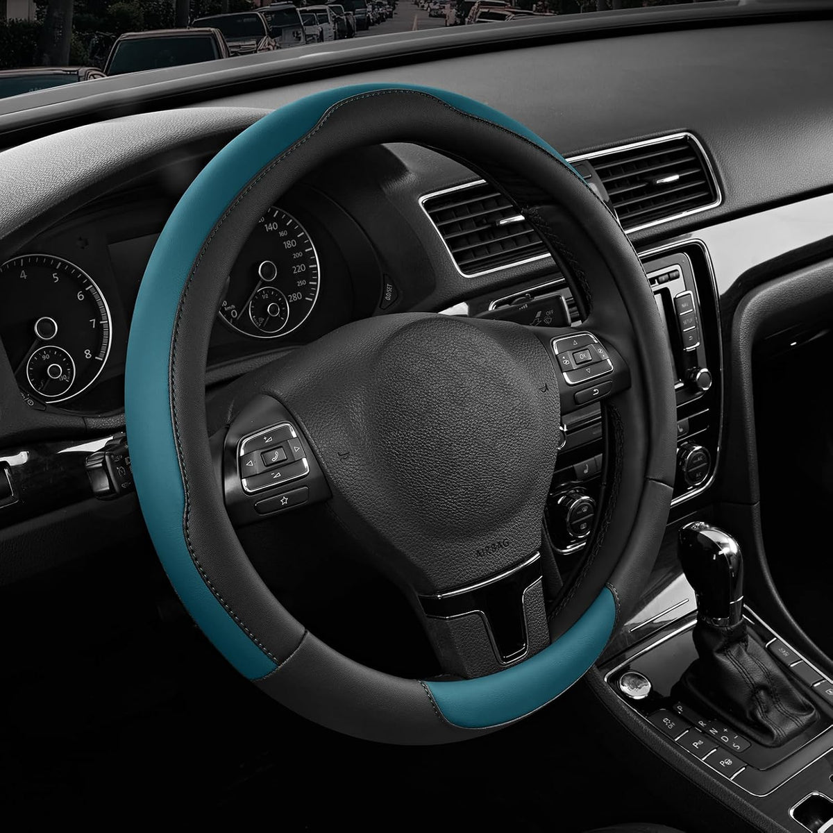 Road Comforts Steering Wheel Cover, Breathable Anti-Slip Leather Steering Wheel Cover, Universal Fit 14.5–15 Inch, Comfortable Grip - Blue Color