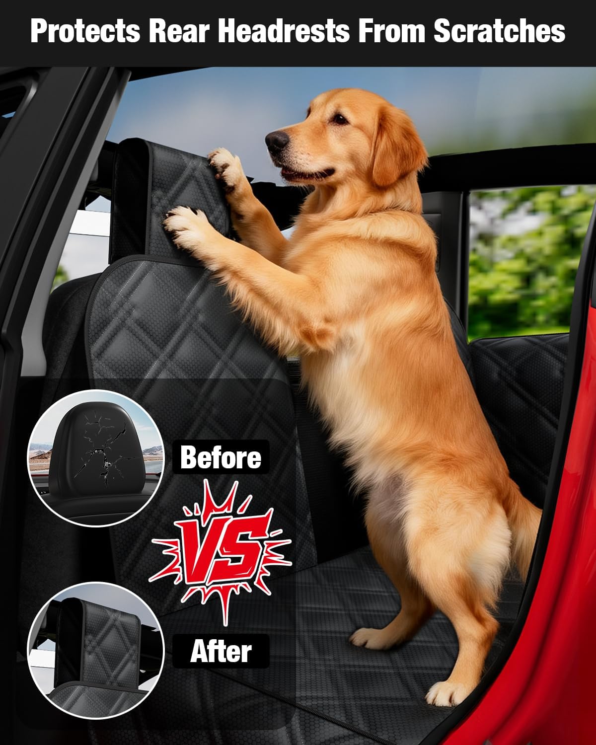 Dog Car Seat Cover for Back Seat Compatible with 2020-2026 Tesla Model Y — Hard Bottom Pet Travel Hammock with Seat Extender, Waterproof Backseat Dog Cover with Door &amp; Headrest Protectors