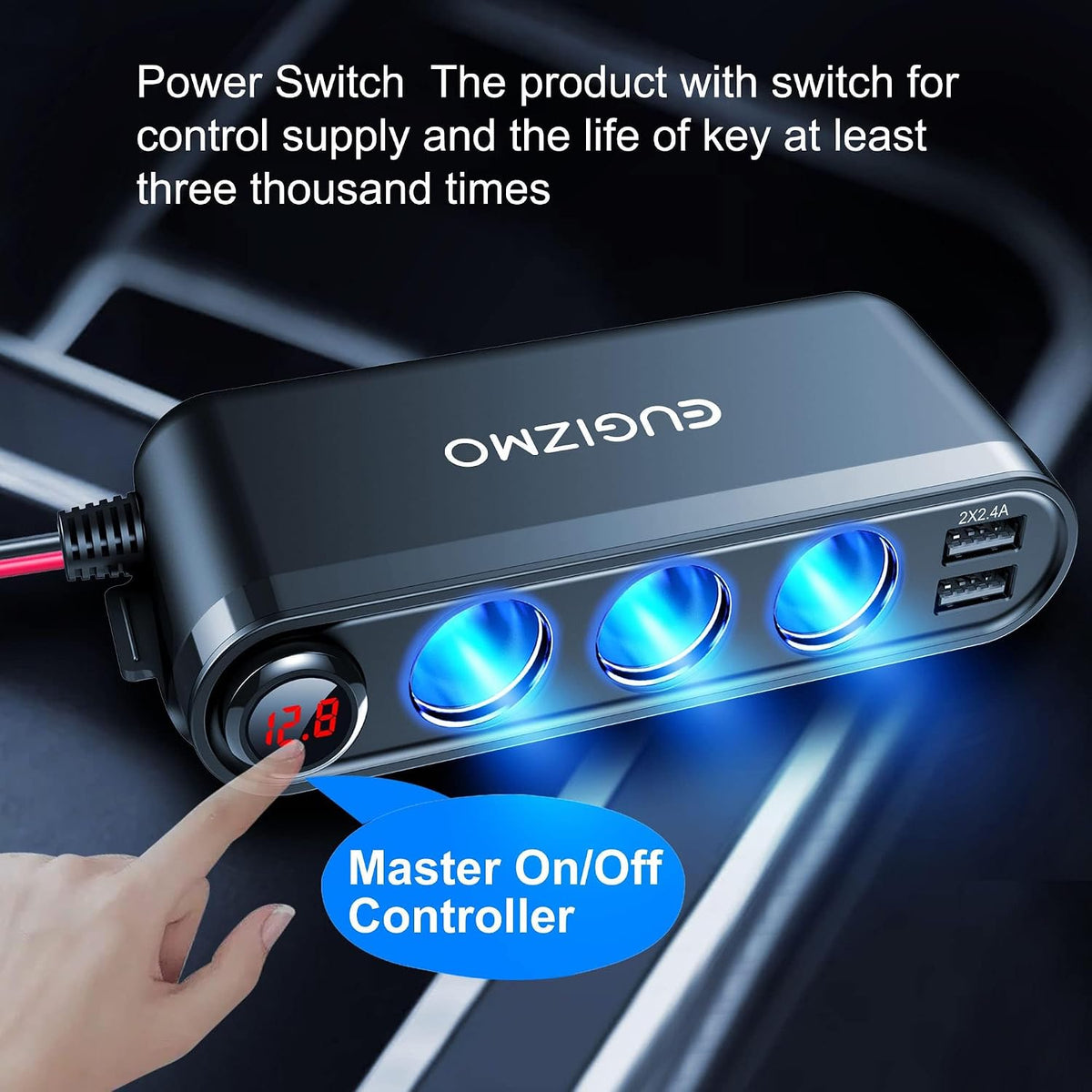 EUGIZMO Cigarette Lighter Splitter, 200W 3 Socket Car Plug Power Outlet