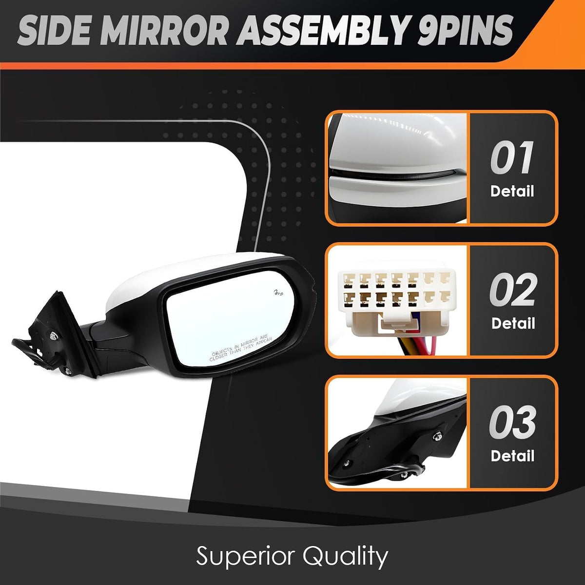 Right Side Mirror Assembly Compatible with 2017-2022 CR-V 9Pins