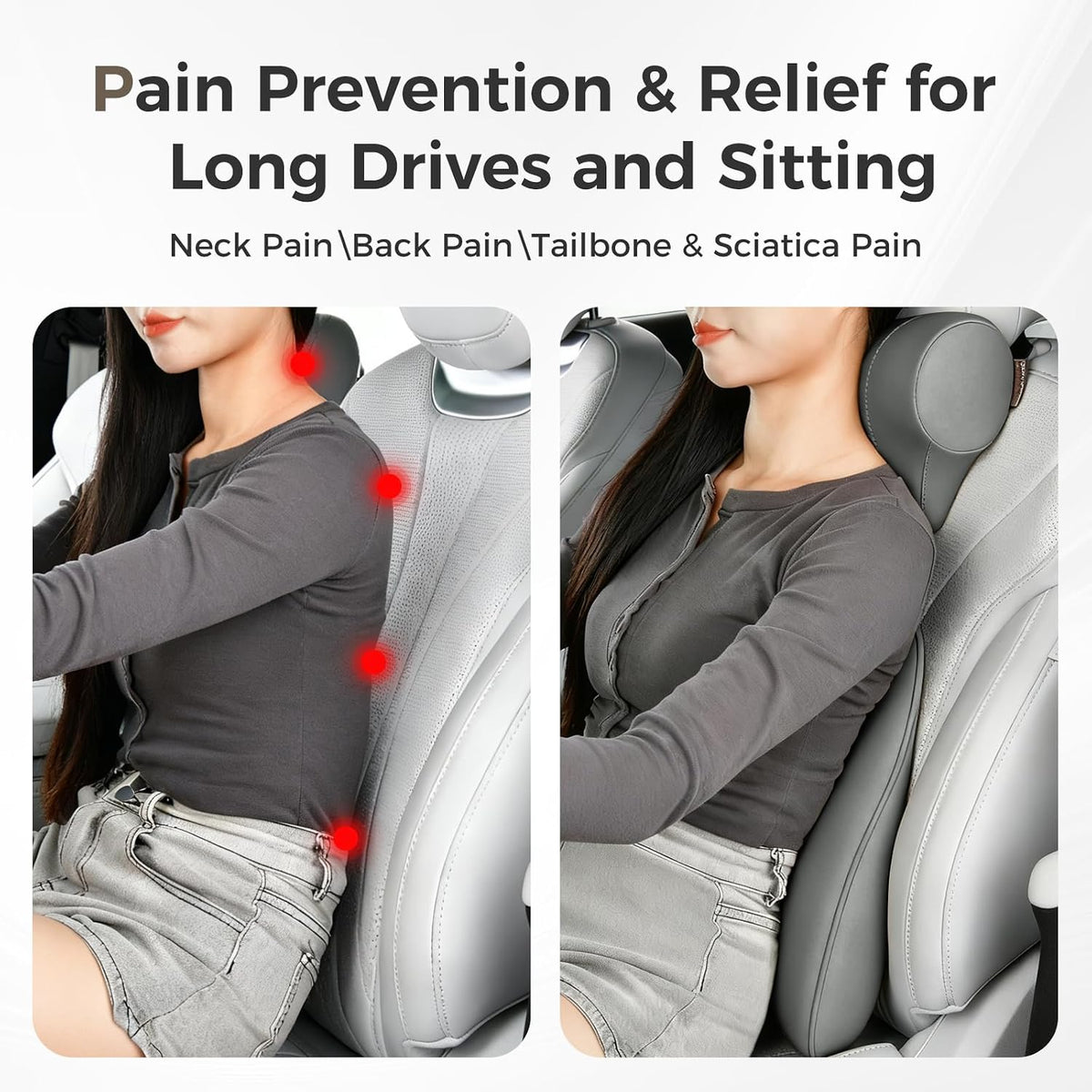 Coverado Lumbar Support Pillow for Car, Ergonomic Memory Foam Back Pillow for Office Chair, Back Cushion for Back Pain Relief, PU Leather Car Lumbar Support for Driving Seat
