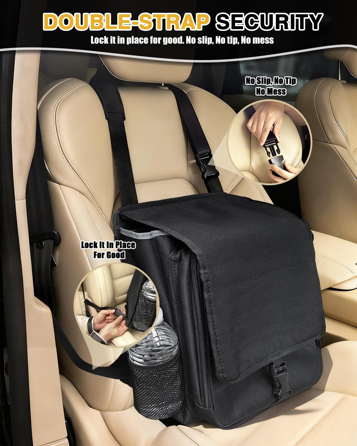 Car Front Seat Organizer with Accordion File Pocket | Laptop Sleeve (Up to 15.6 In) | Privacy Flap | Cup Holders | Adjustable Straps | Holds Tablets, Files, Supplies | for Work on the GO
