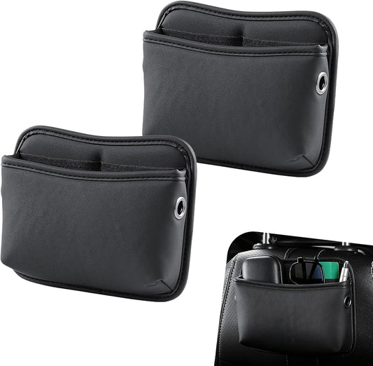 2 PCS Car Seat Side Storage Pocket, Leather Self-Adhesive Car Seat Storage Pouch, 5.94" x 7.44" Multifunctional Convenient Auto Organizer Bag for Phone Keys Sunglass &amp; Wallet (Black)