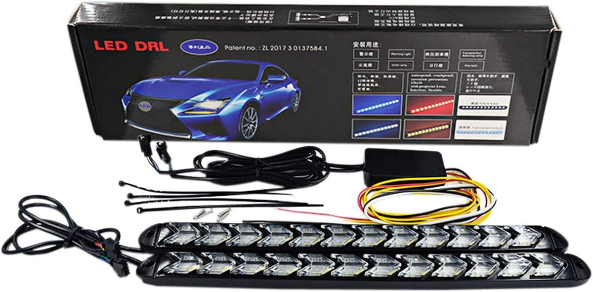 SOCAL-LED LIGHTING Arrow LED DRL Switchback Strips 10" (25cm) 12V Sequential Flashing Turn Signal Lights, Dual-Color Amber White, Pack of 2