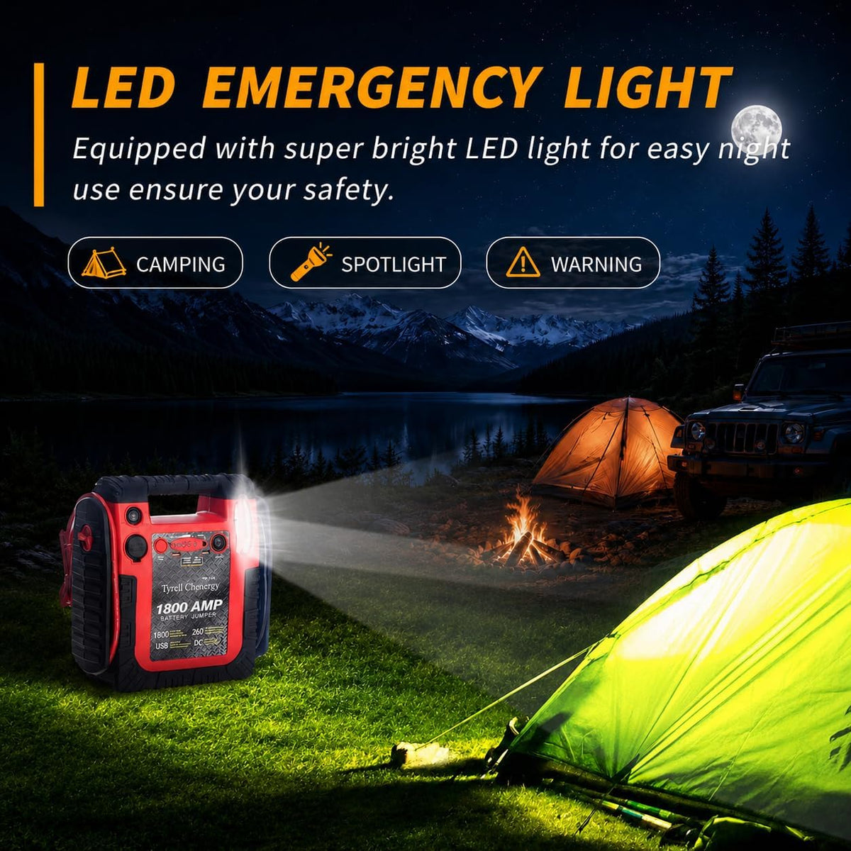 New Upgrade Car Battery Jump Starter & Portable Air Compressor, 1800A 20000mAh 12V Jump Box Power Station, 260PSI Tire Inflator (Up to 8.0L Gas/Diesel), LED Light, USB, Battery Booste